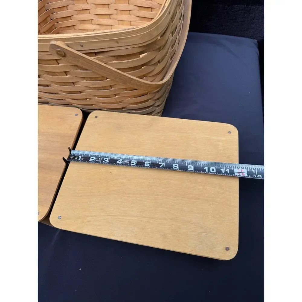 Longaberger 1997 Large Picnic Basket 10324 W/ 2 Risers Swing Handles